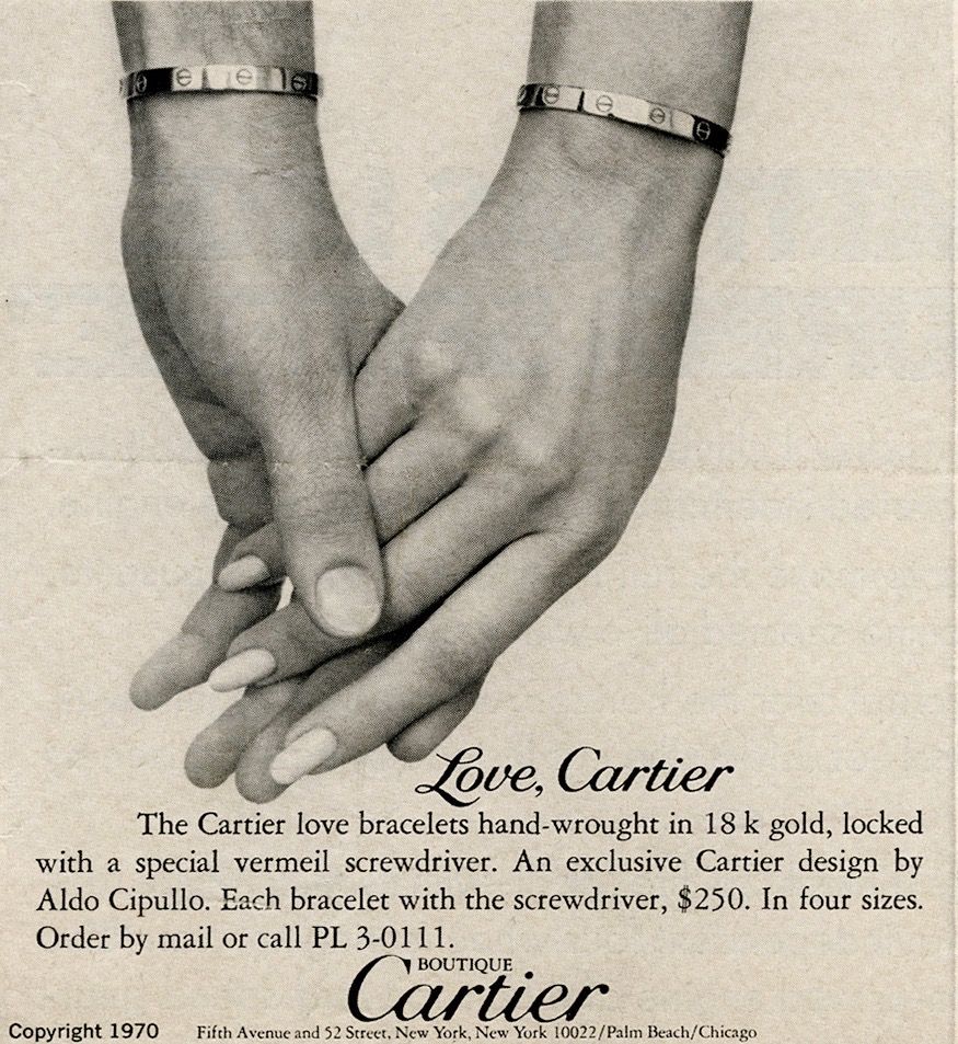A cartier love bracelet advertisement from the ’70s