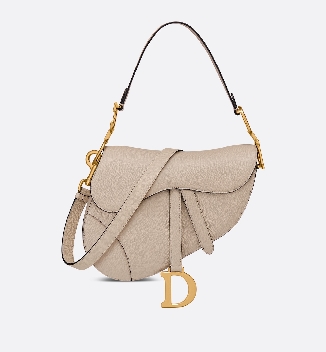 Dior saddle bag with strap powder beige grained calfskin