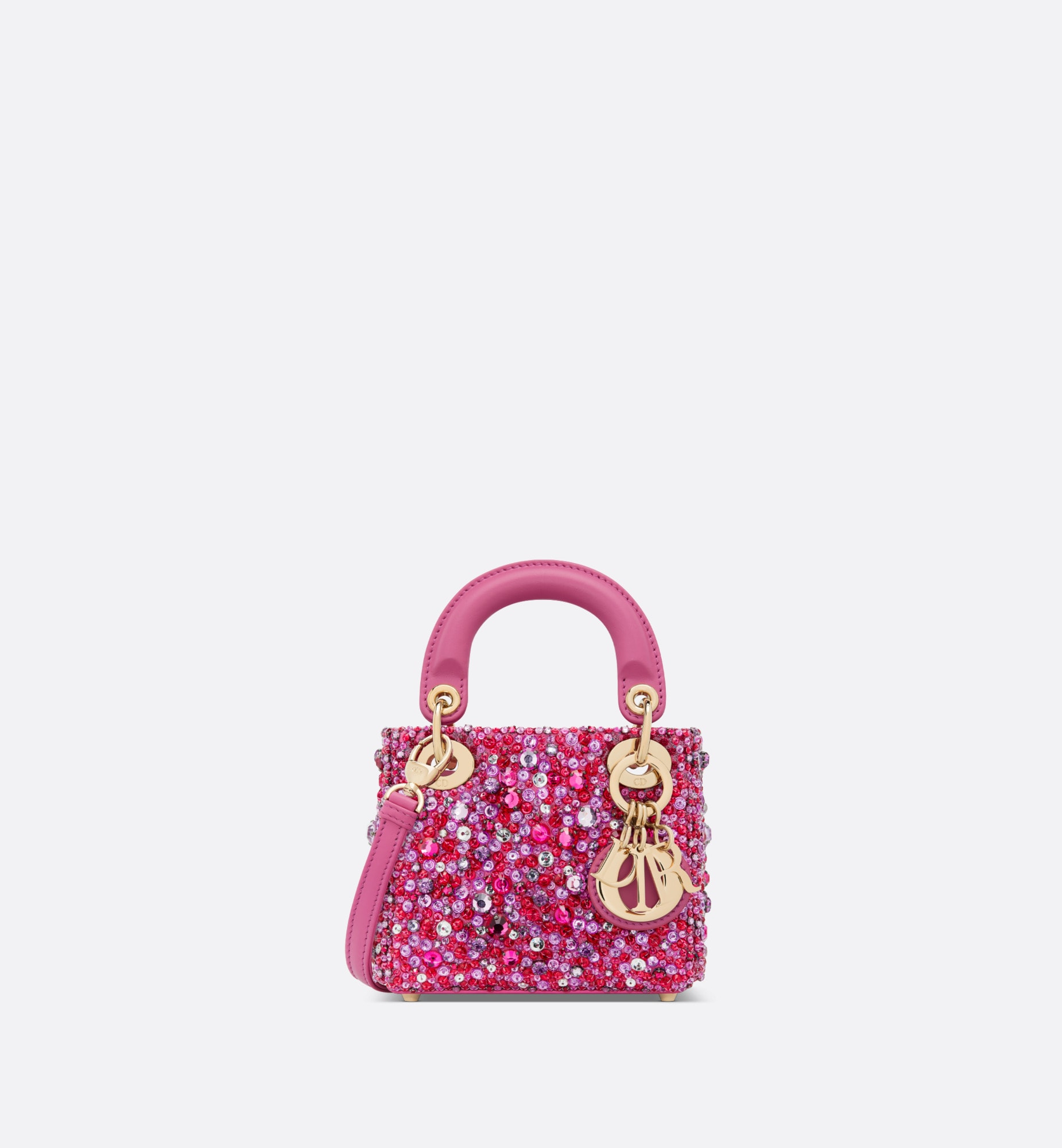 Lady dior micro bag pink strass-embroidered satin