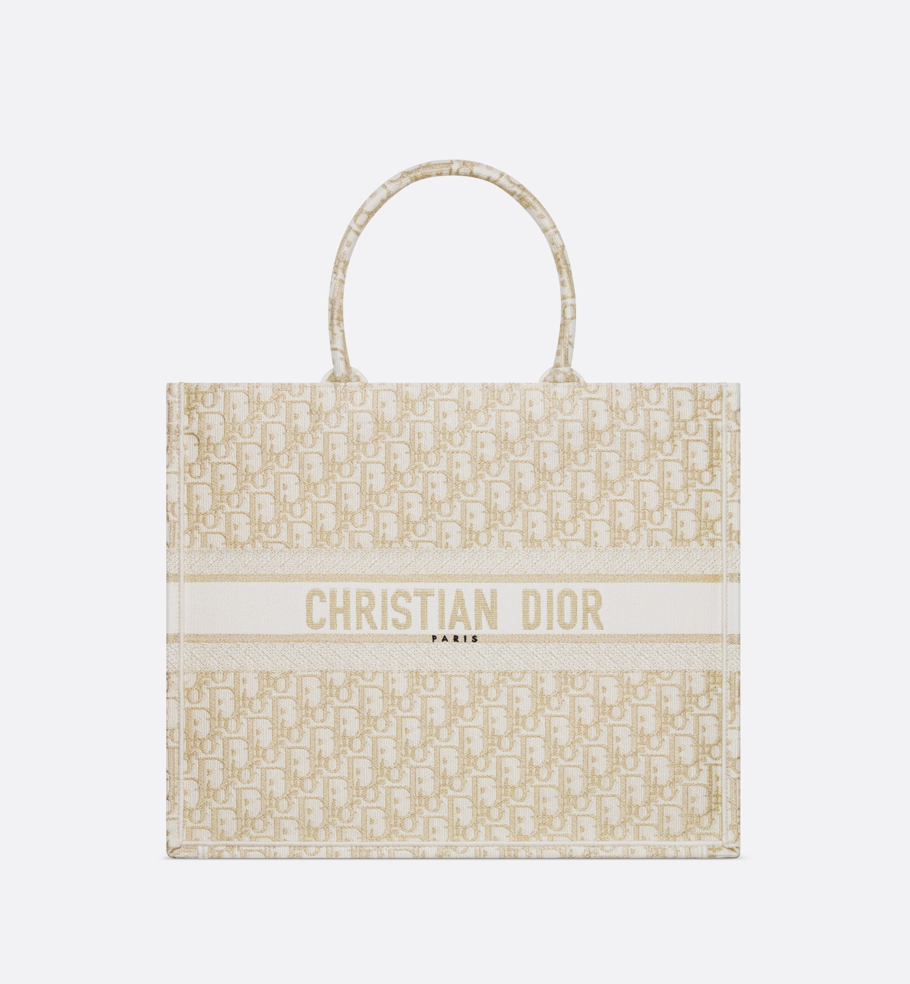 Large Dior Book Tote White and Gold-Tone Dior Oblique Embroidery (42 x 35 x 18.5 cm)