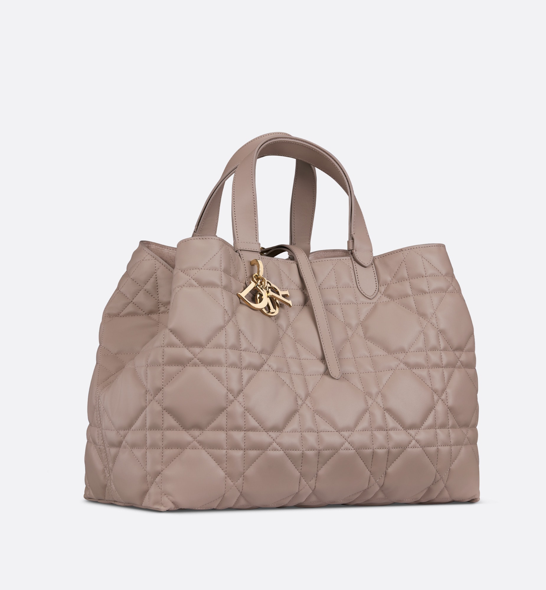Large Dior Toujours Bag Warm Taupe Macrocannage Calfskin