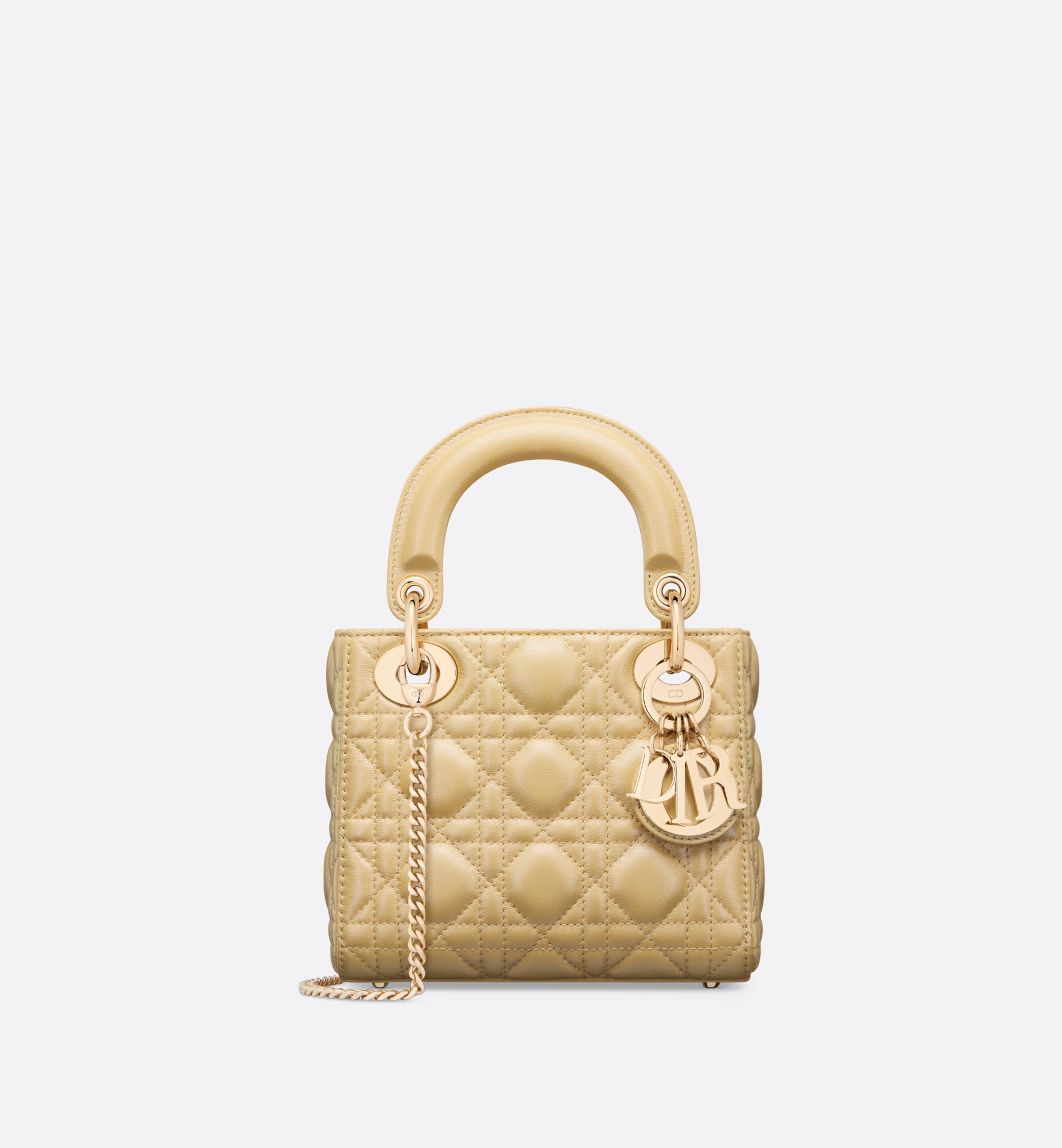 Mini lady dior bag pastel yellow pearlescent cannage lambskin