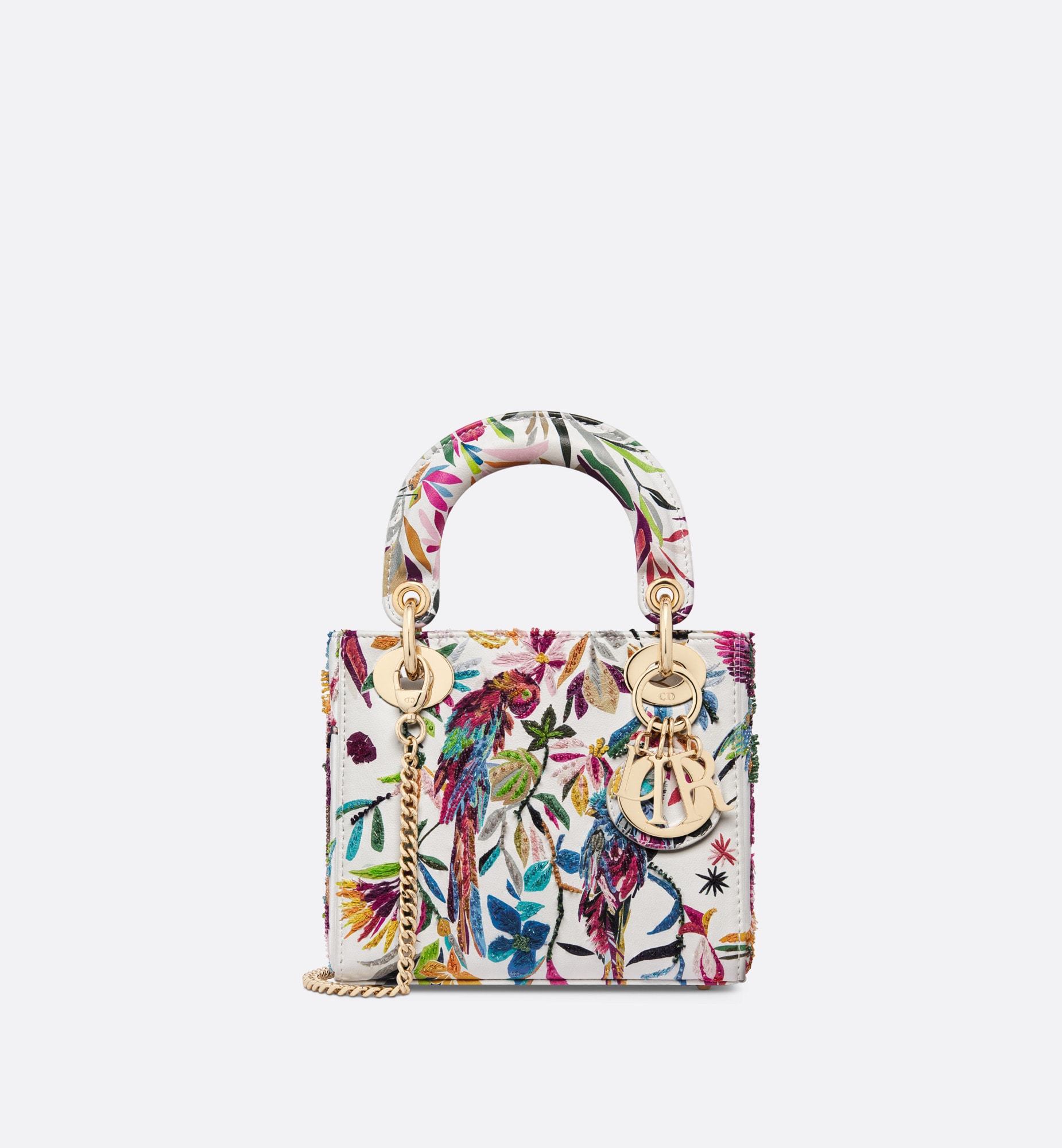 Mini Lady Dior Bag White Multicolor Calfskin with Toile de Jouy Fantastica Print and Embroidery small lady dior bag