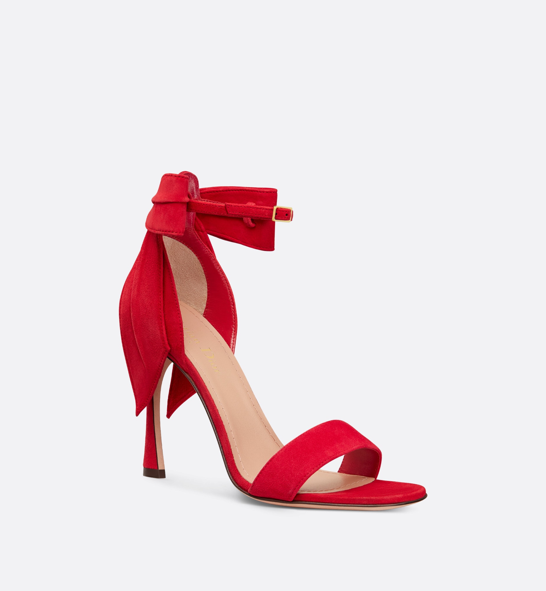 Mlle Dior Heeled Sandal Amaryllis Red Suede Calfskin dior heels red dior sandals red christian dior sandals red