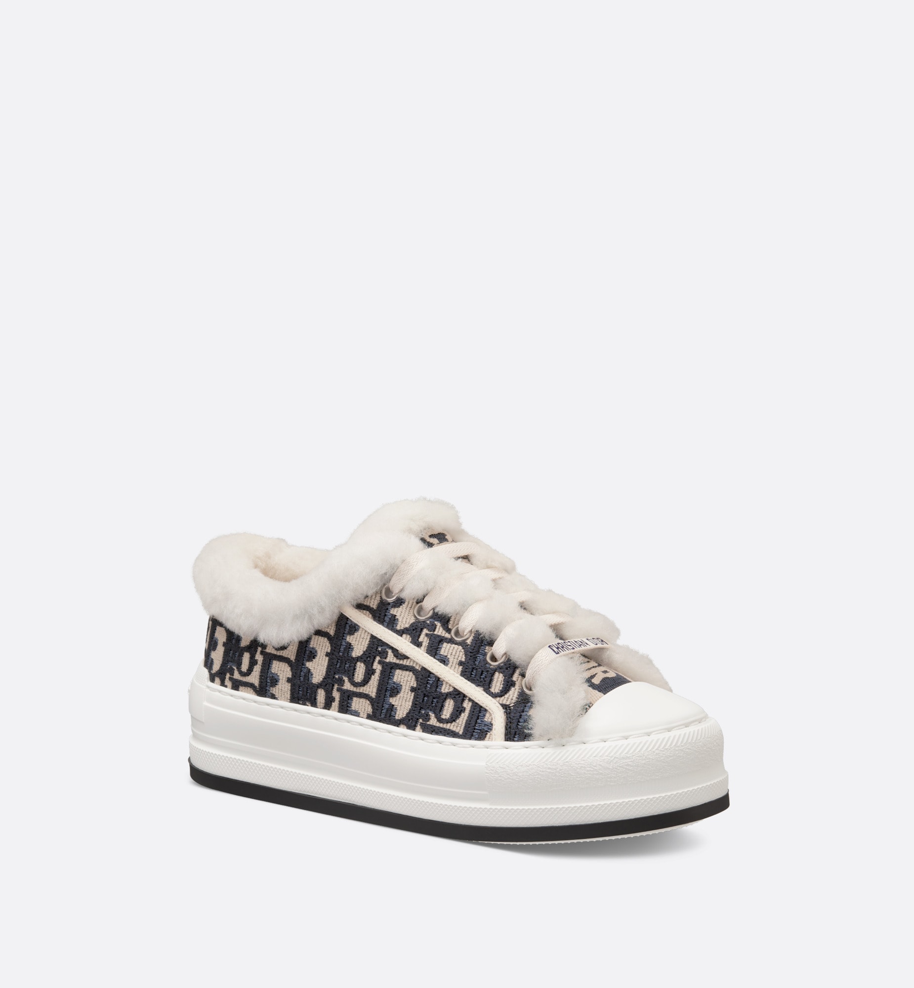 Walk'n' dior platform sneaker deep blue dior oblique embroidered cotton and white shearling