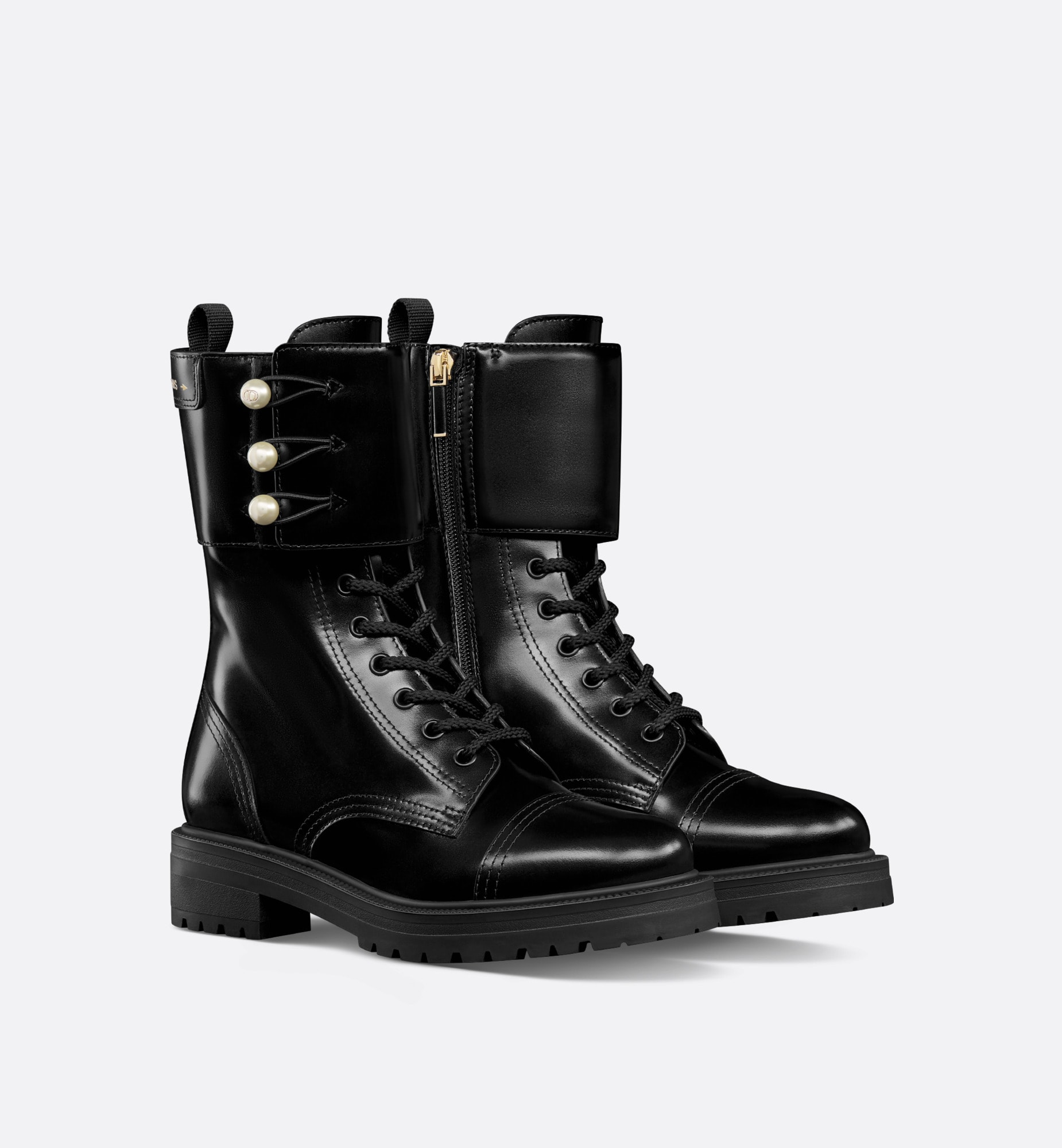 dior D Strike Ankle Boot Black Matte Calfskin and White Resin Pearls dior ankle boots dior black boots