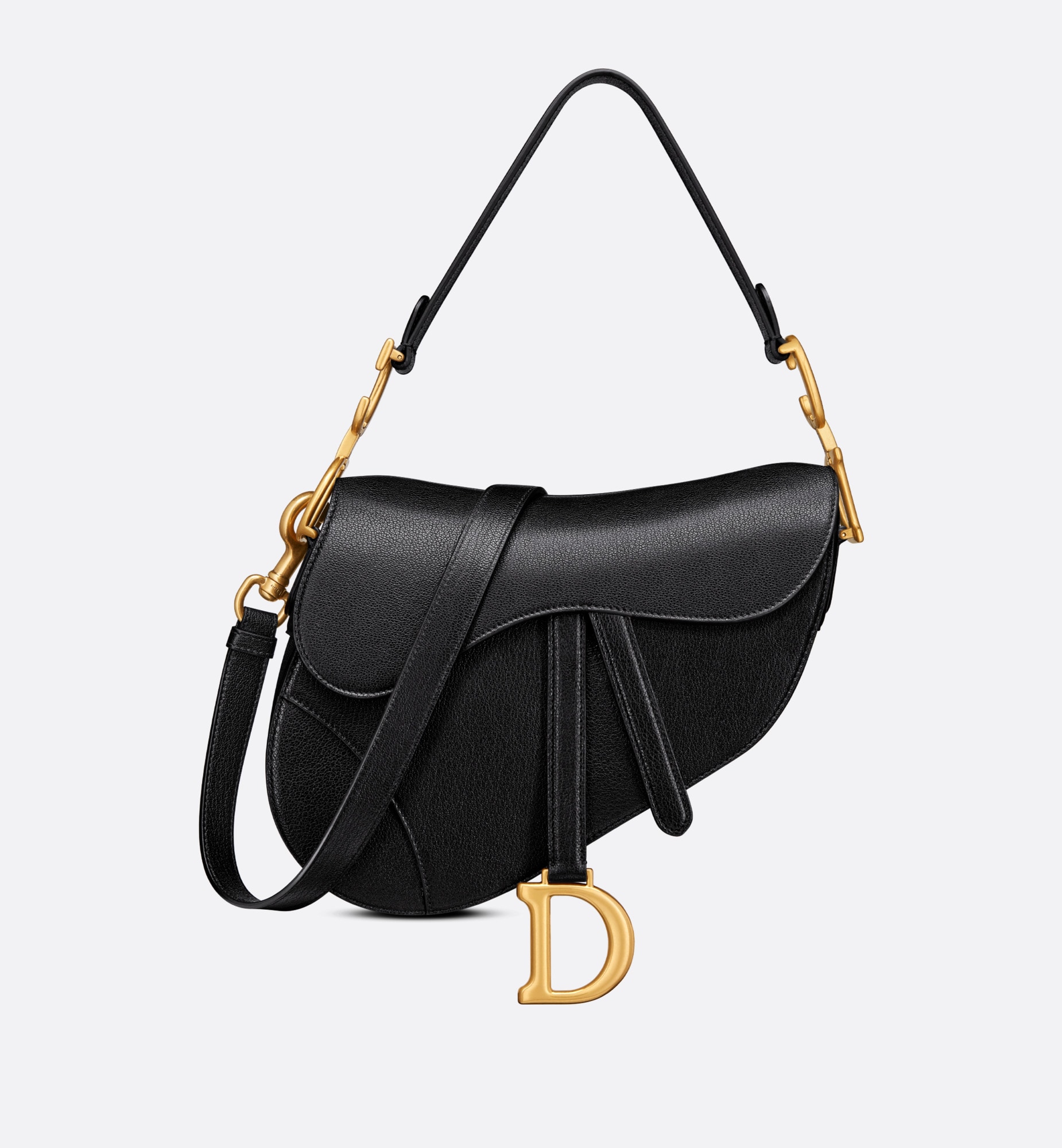 Dior saddle bag with strap black goatskin