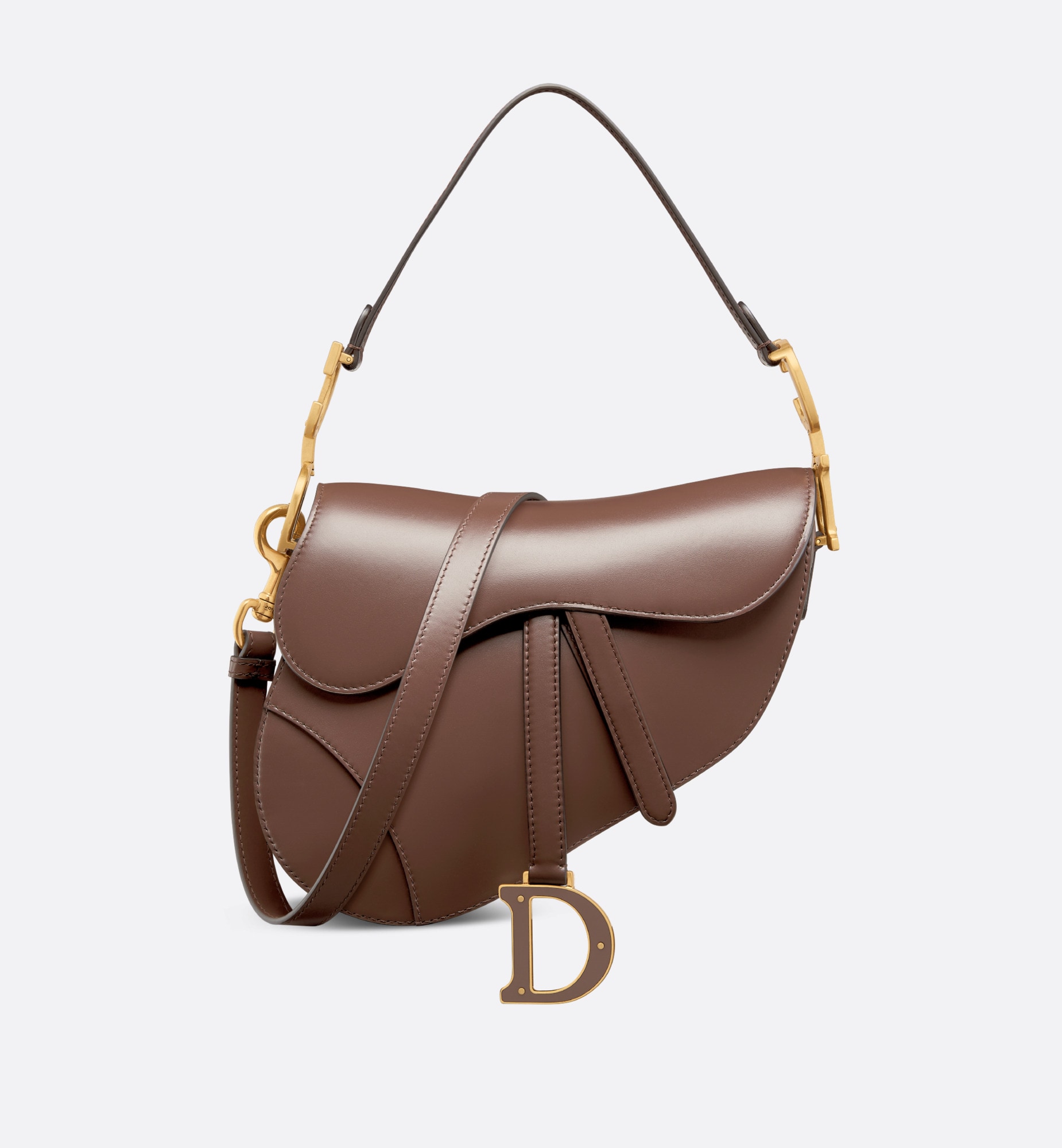 Dior saddle bag with strap chocolate brown smooth calfskin
