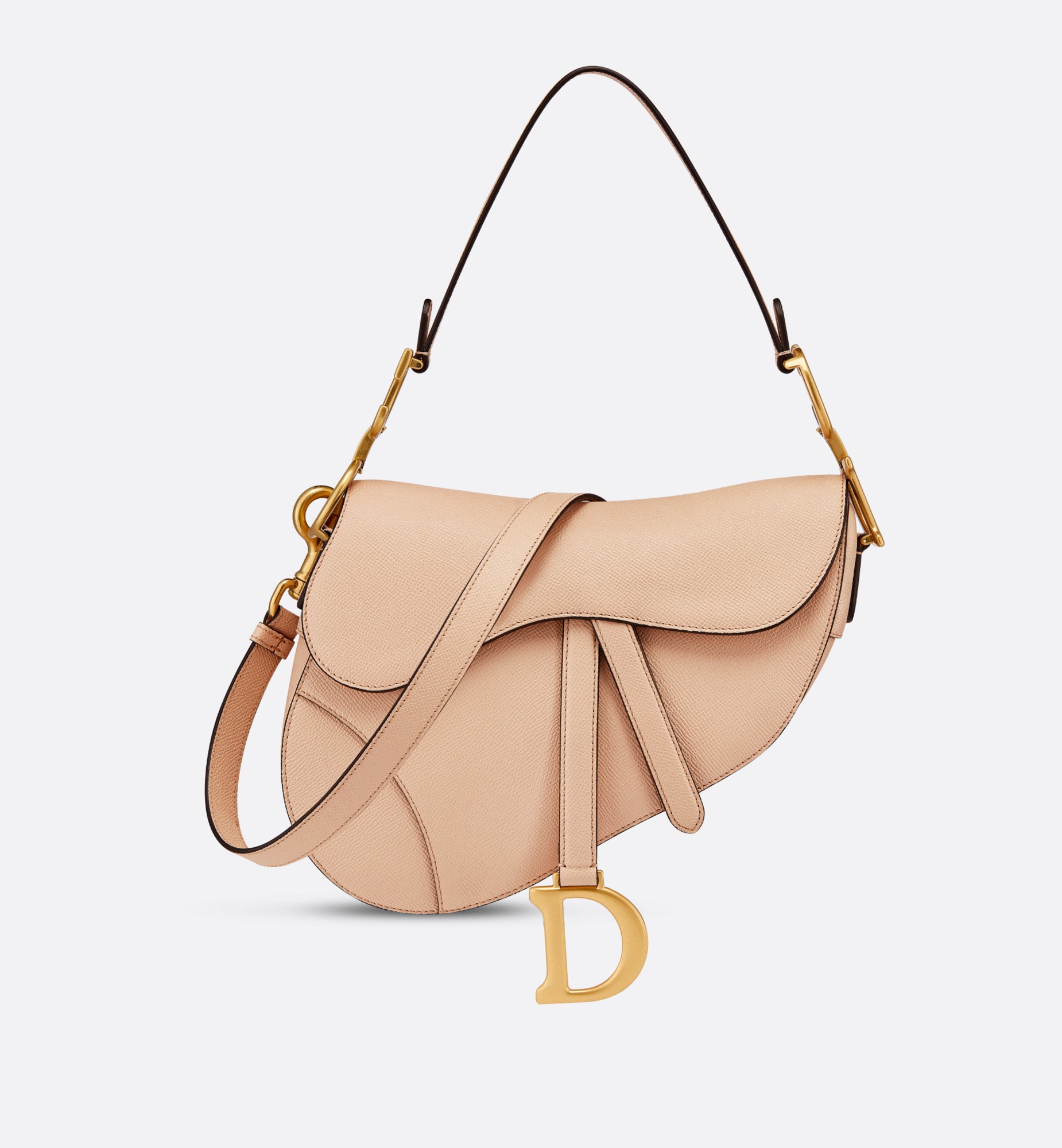 Dior saddle bag with strap sand pink grained calfskin