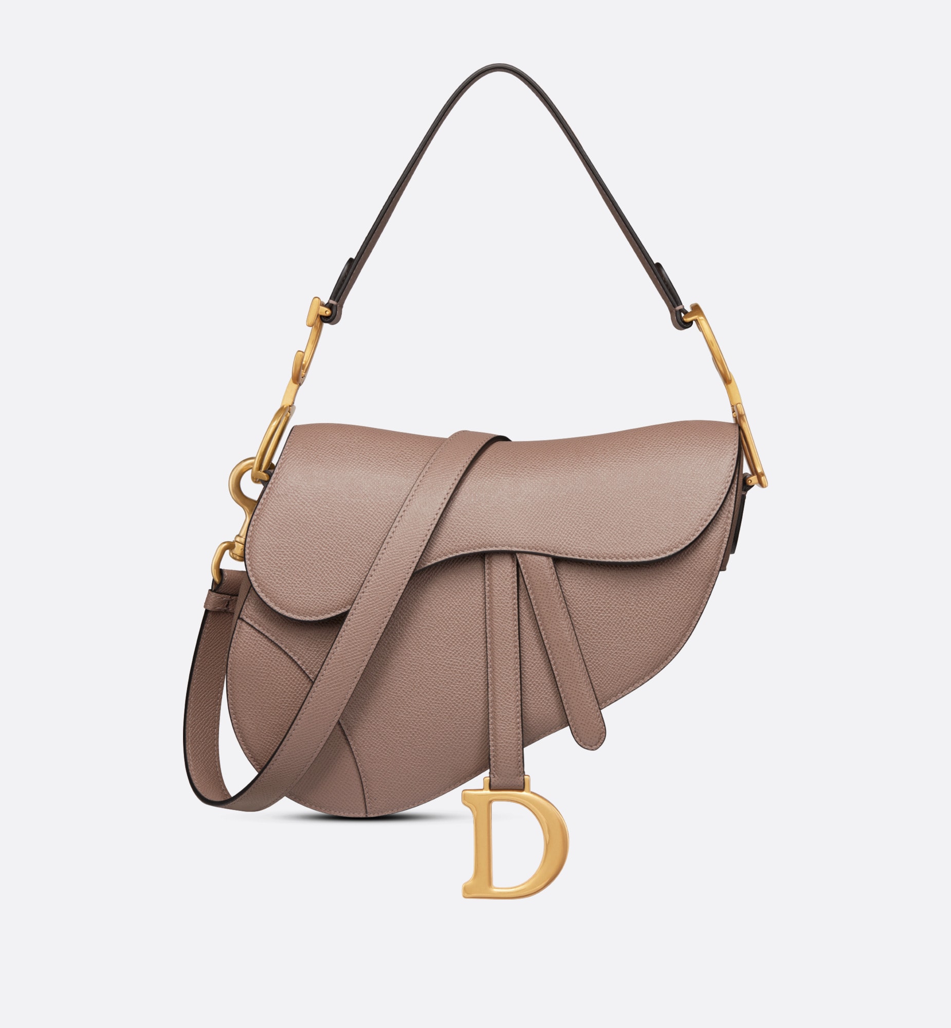 Dior saddle bag with strap warm taupe grained calfskin