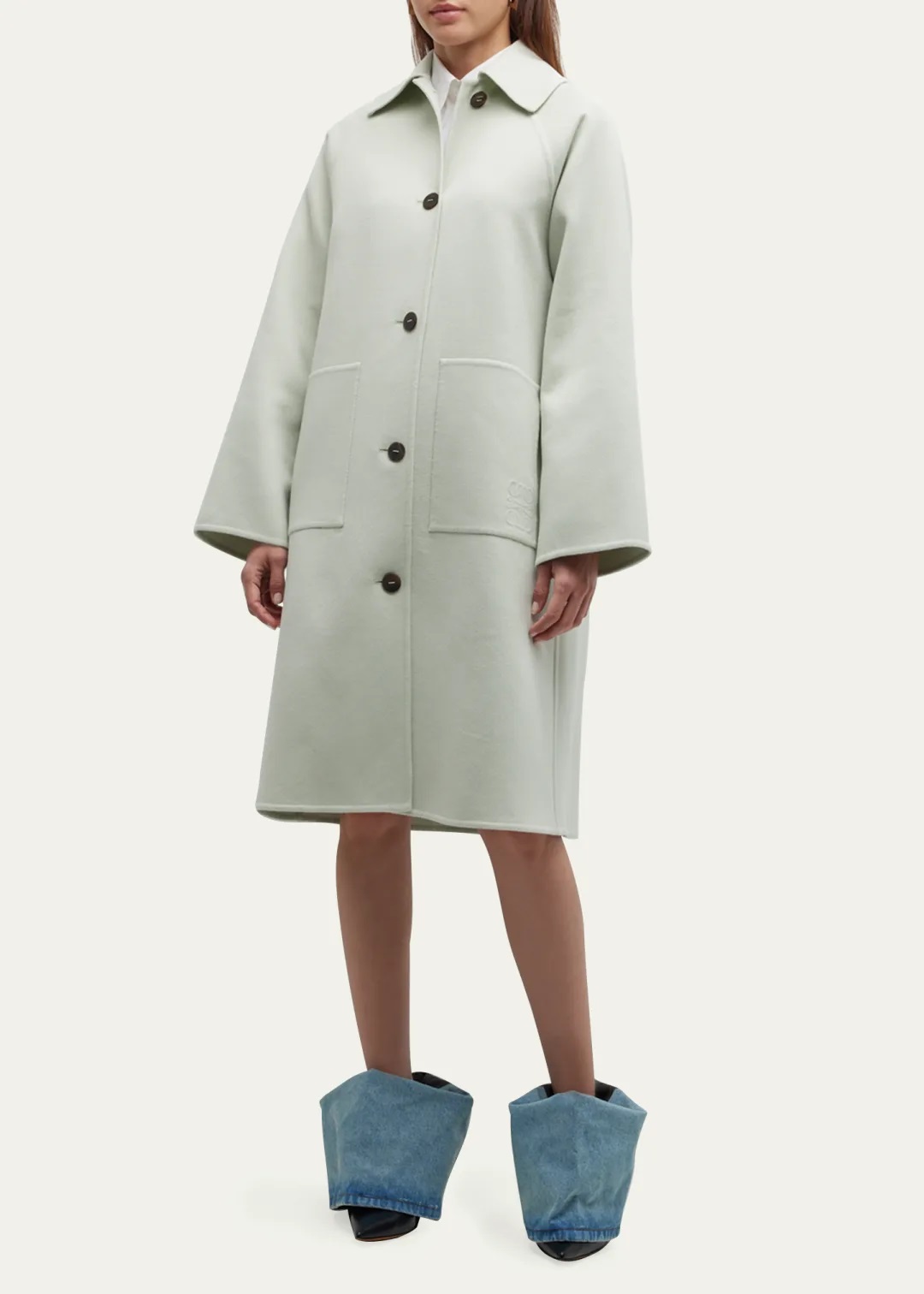 Button front raglan cashmere loewe wool coat