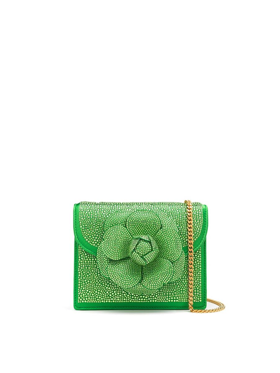 Green pave crystal mini oscar de la renta tro bag