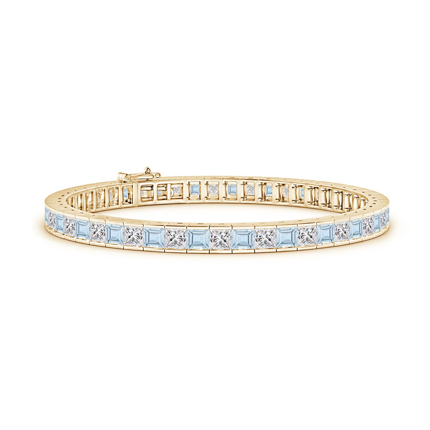 Channel-set square aquamarine and diamond angara tennis bracelet