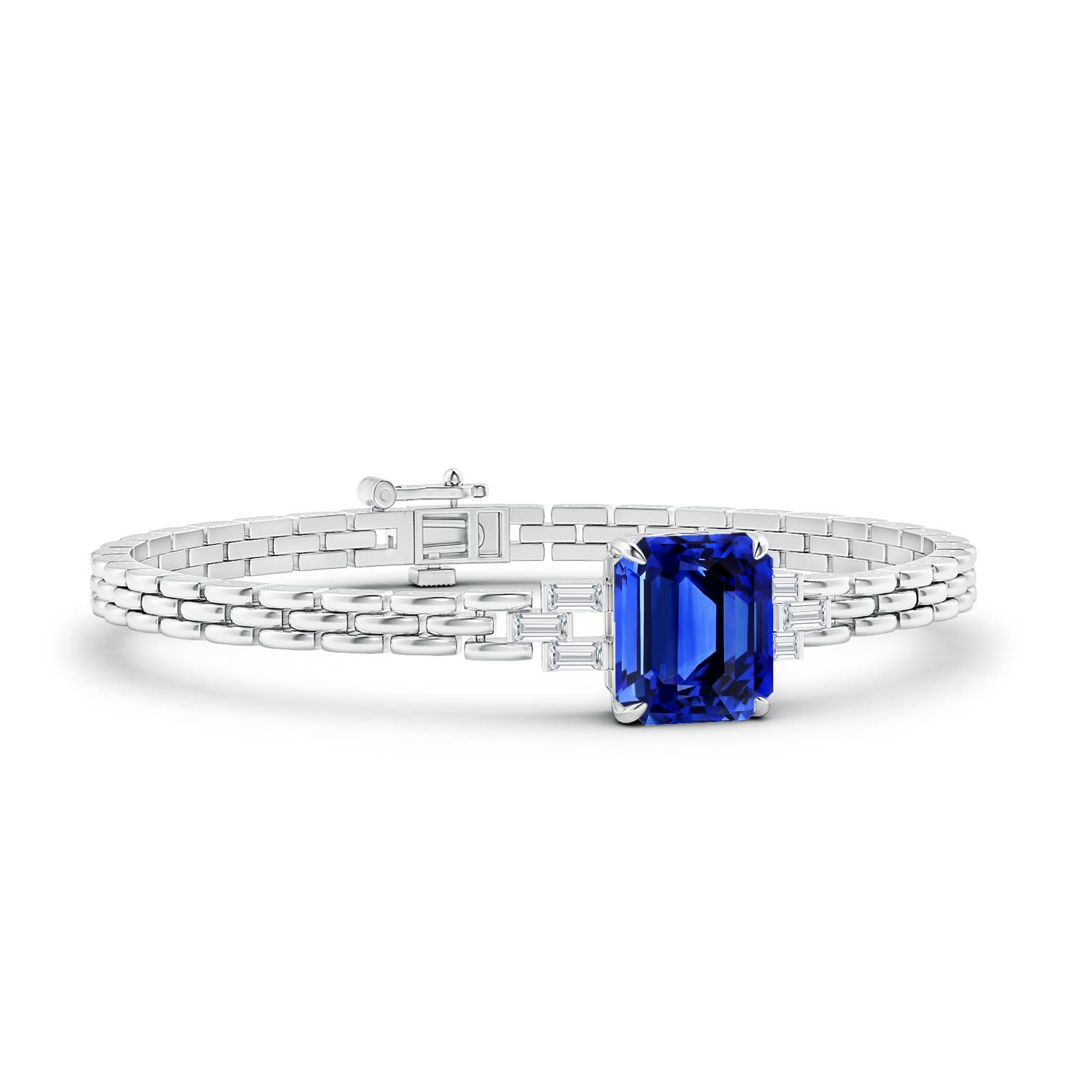 Gia certified octagonal blue sapphire rectangle link chain bracelet