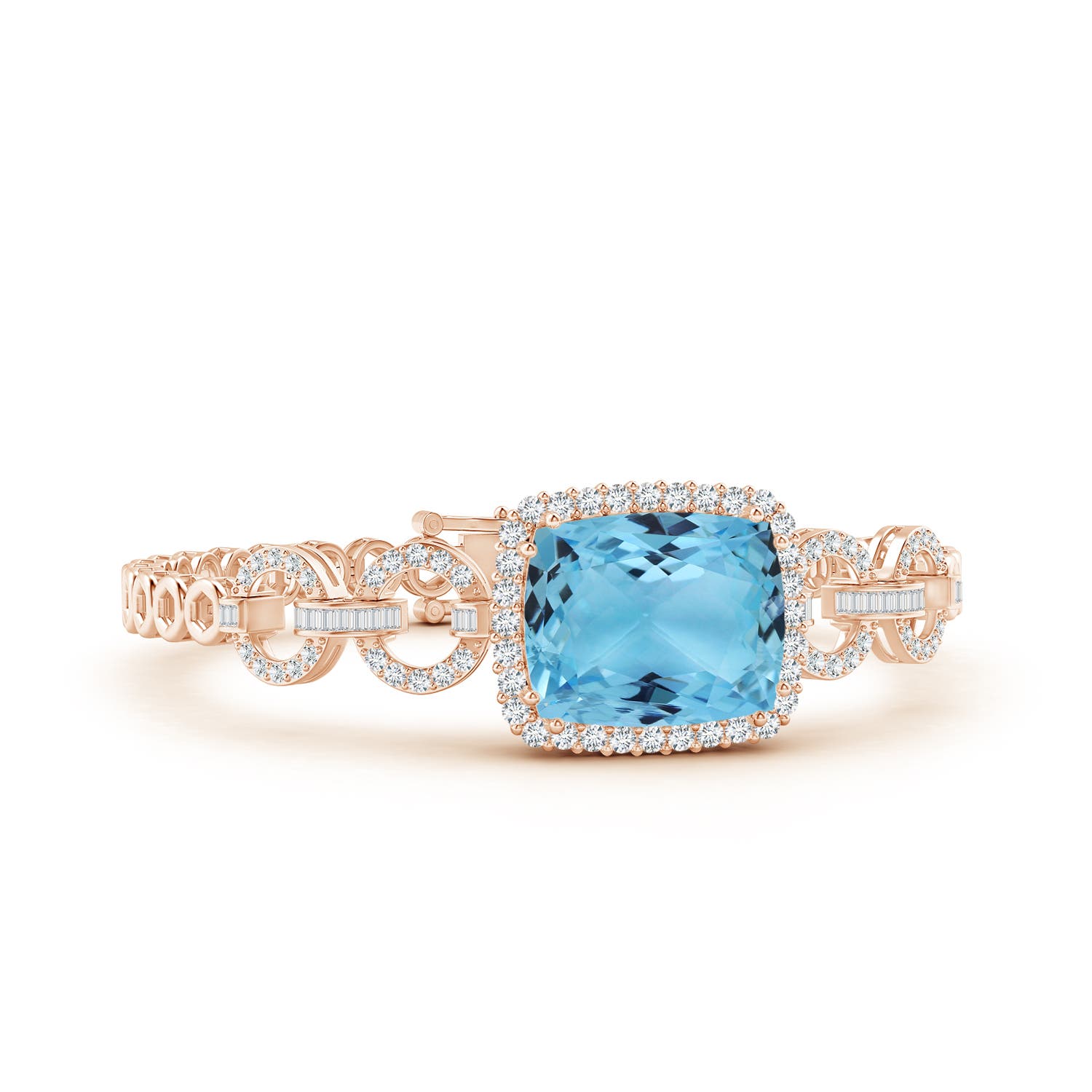 Gia certified rectangular cushion aquamarine multi-link bracelet with halo