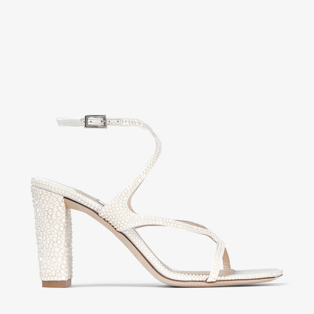 Ivory satin sandals with crystals