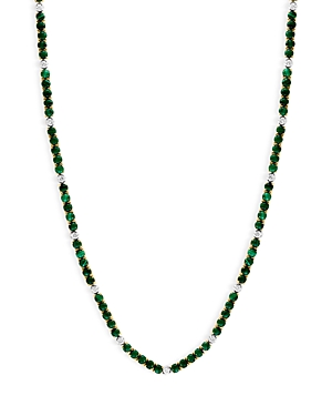 Malachite & diamond tennis necklace in 14k yellow and white gold, 16 - 100% exclusive