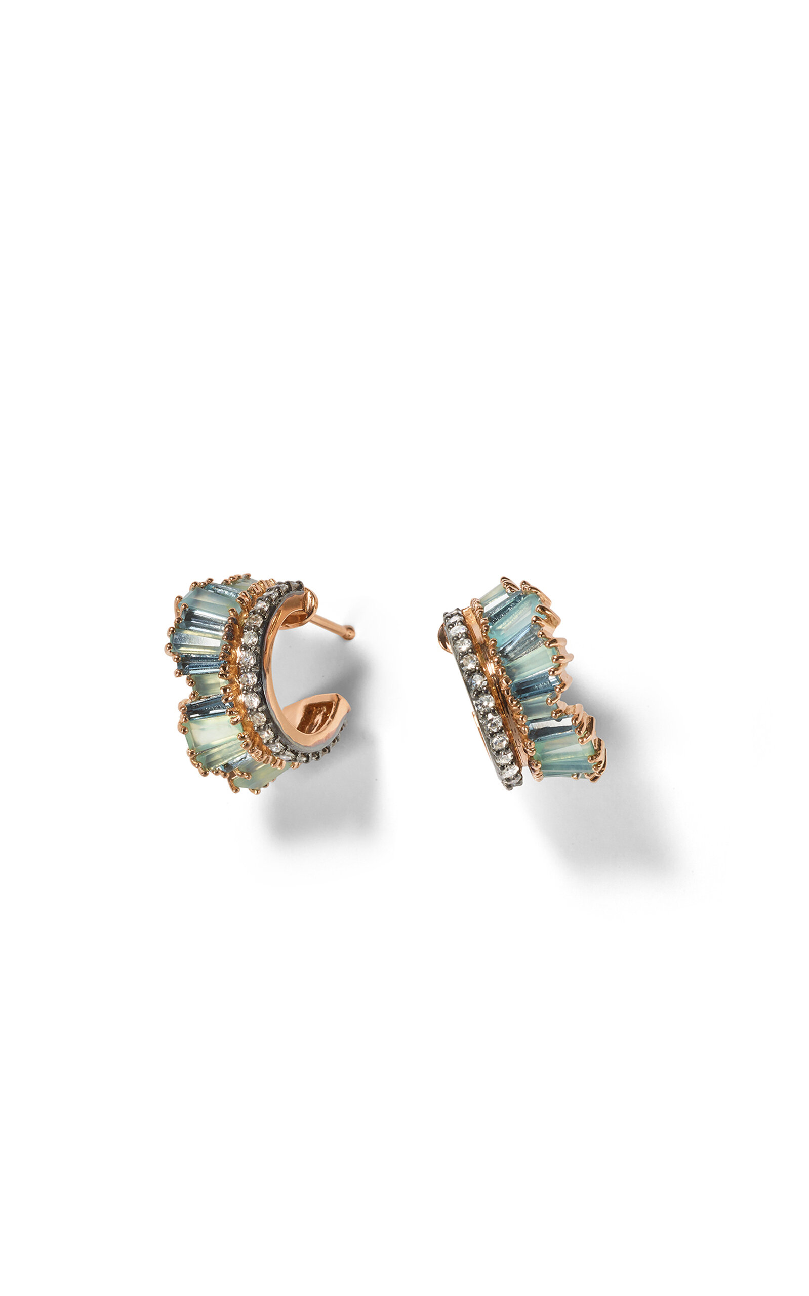 Nak armstrong petite ruched 20k rose gold opal and diamond hoop earrings