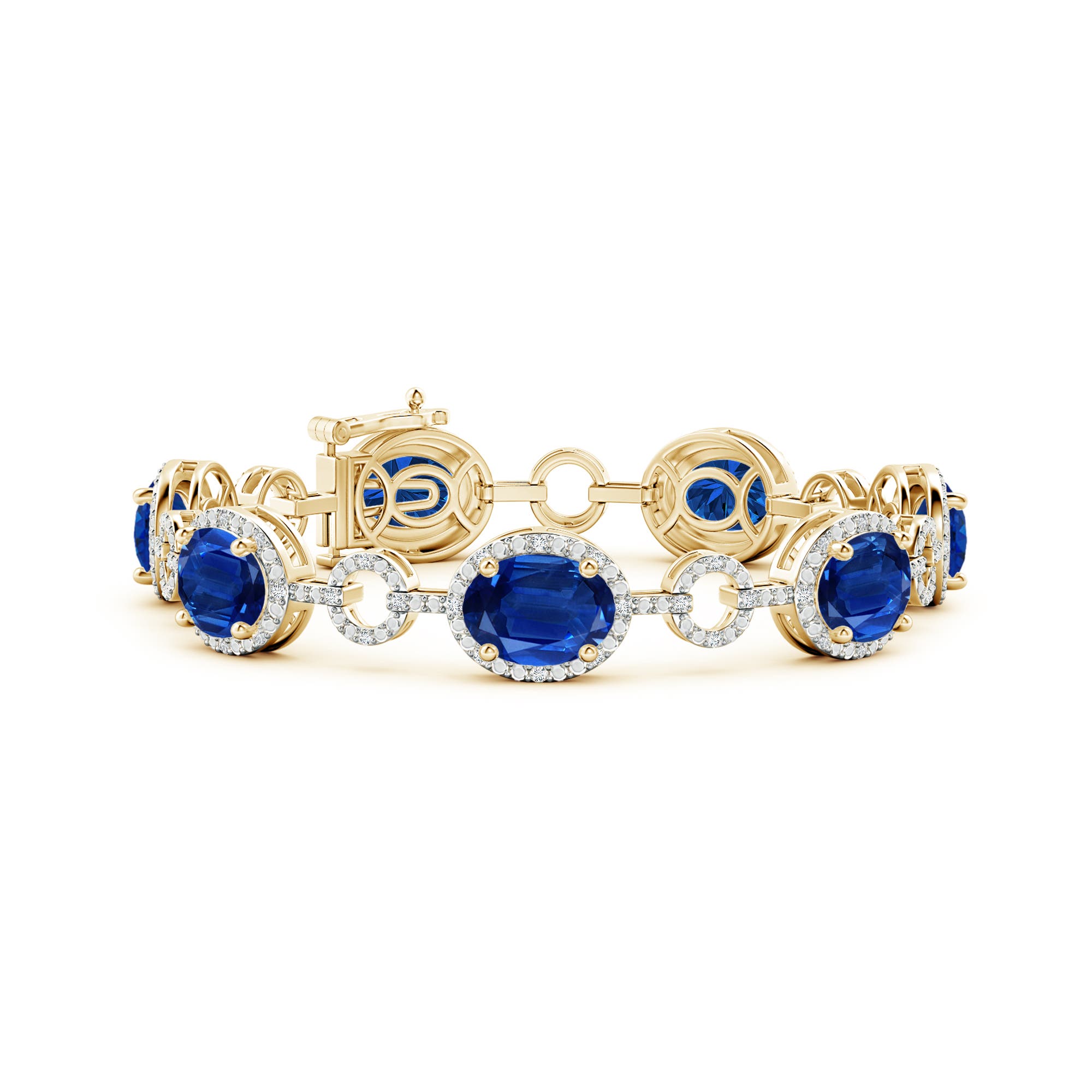 Oval blue sapphire halo open circle link bracelet