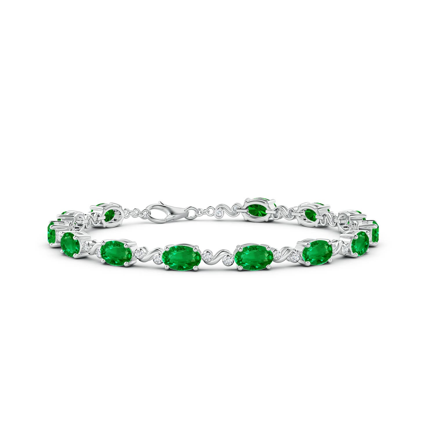 Oval emerald swirl bracelet with bezel diamonds