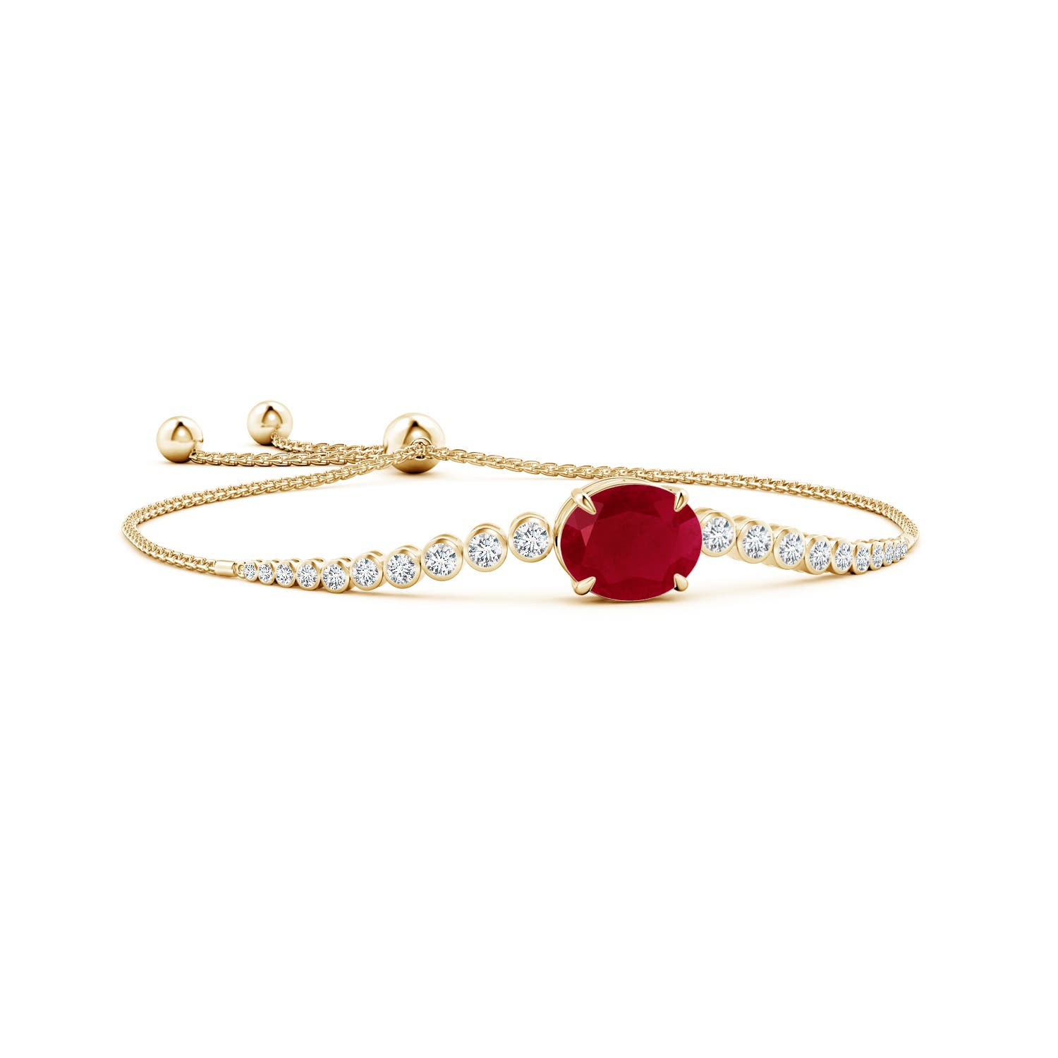 Oval ruby bolo bracelet with bezel diamonds