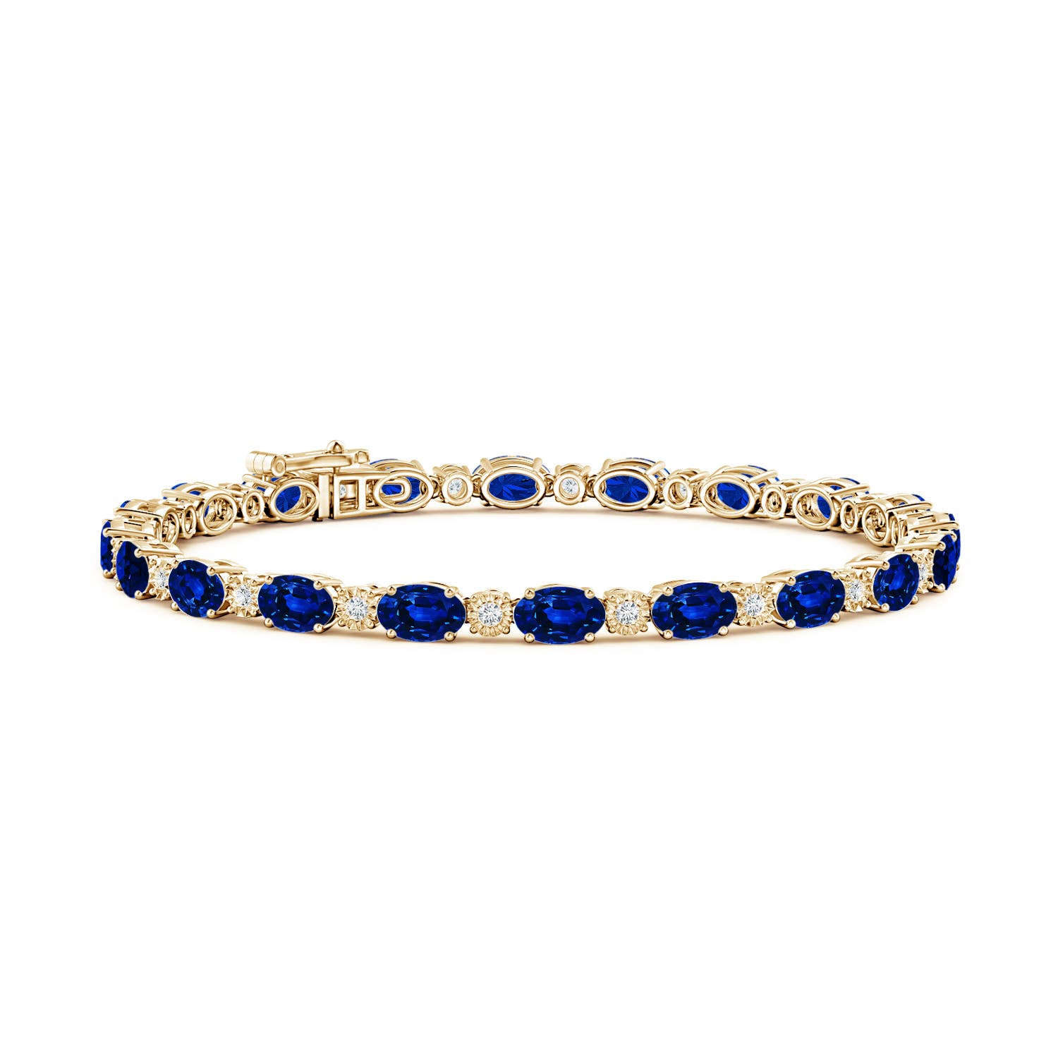 Oval sapphire angara tennis bracelet with gypsy diamonds