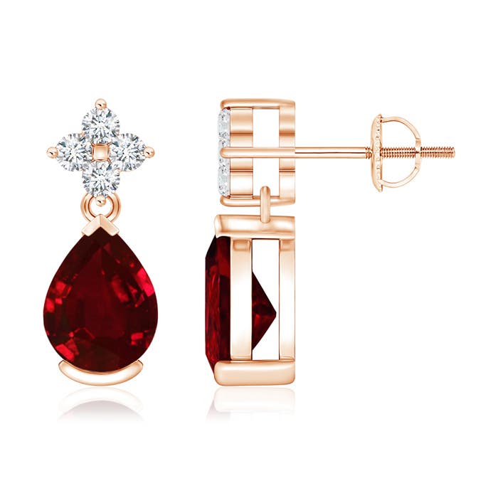 Pear-shaped drop with diamonds angara ruby earrings
