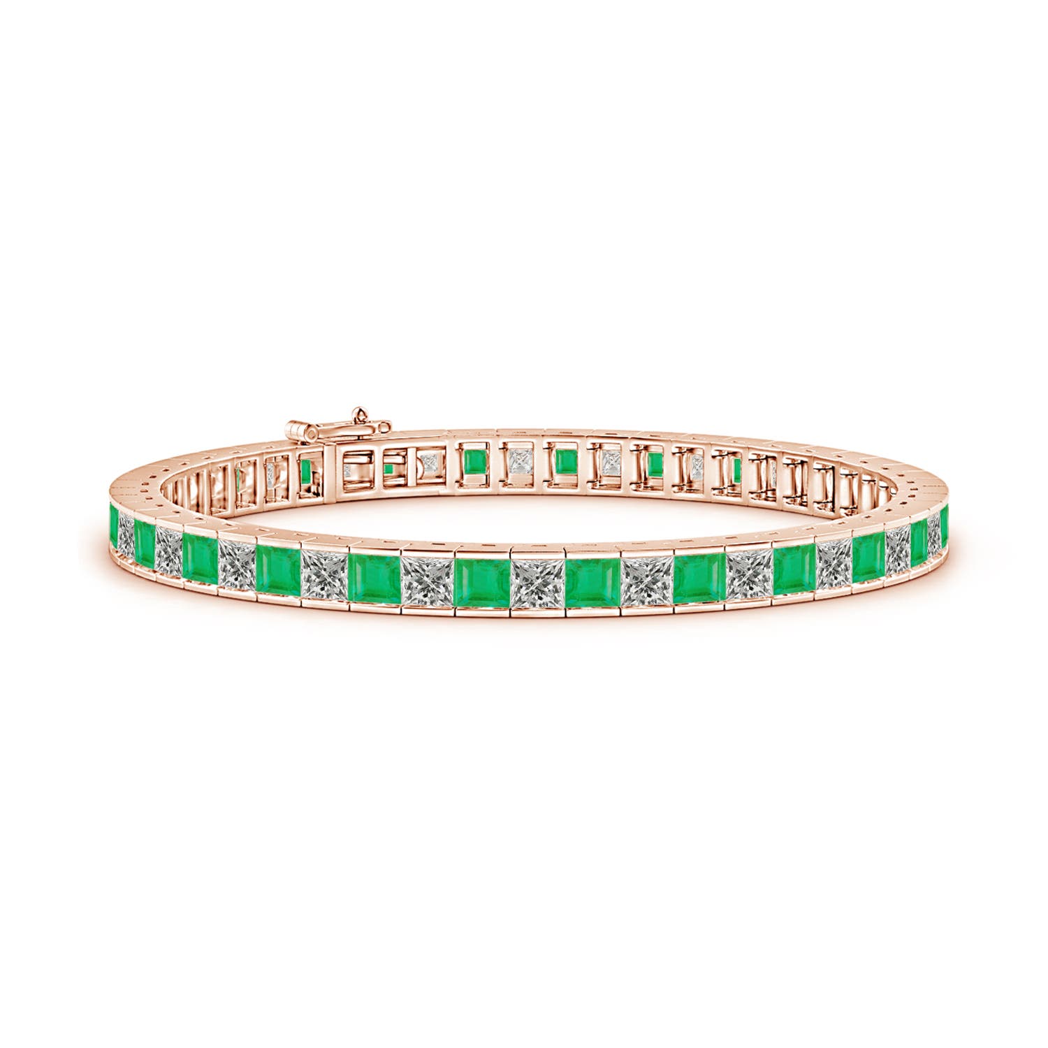Princess-cut diamond and emerald angara tennis bracelet