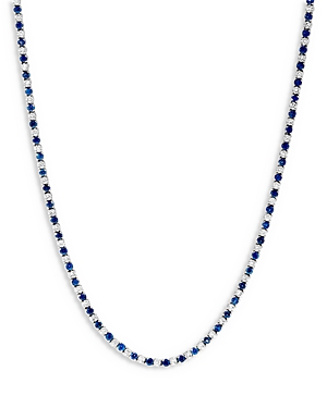 Sapphire & diamond tennis necklace in 14k white gold, 17