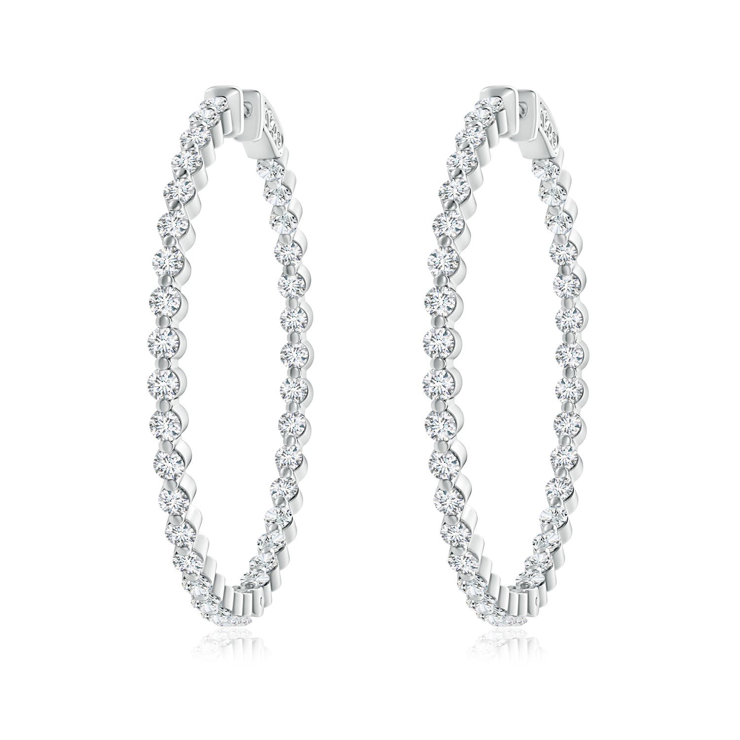 Shared prong-set inside out hoop angara diamond earrings