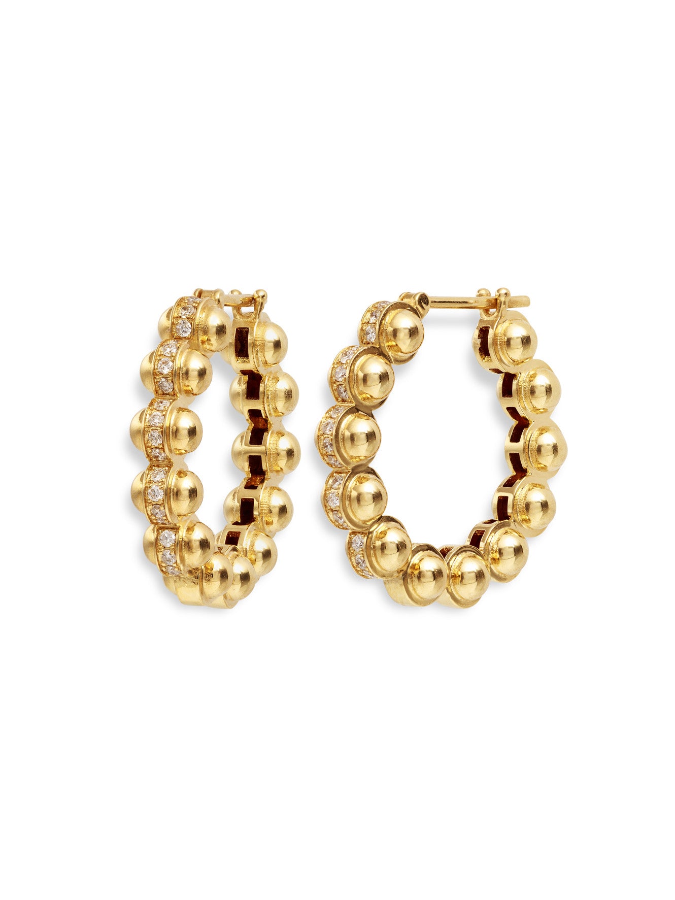 Small gold & diamond atom hoop earrings