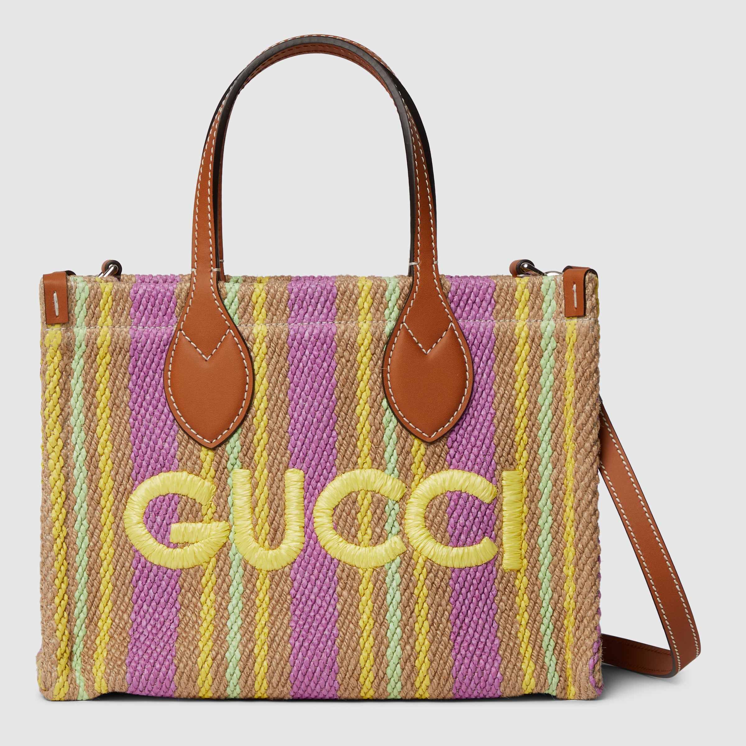 Small jute patch gucci straw bag